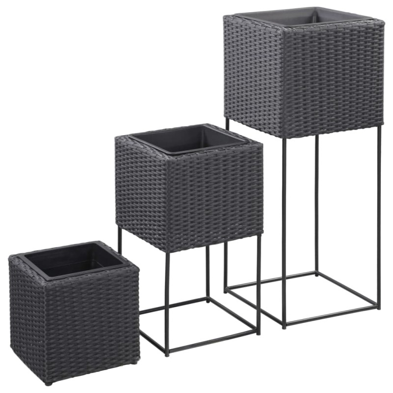 Vasos para jardim elevados 3 pcs vime PE preto-Vasos e floreiras-Home Retail