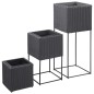 Vasos para jardim elevados 3 pcs vime PE preto