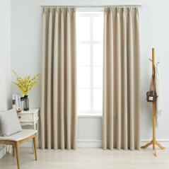 Cortinas blackout com ganchos 2 pcs 140x245 cm bege