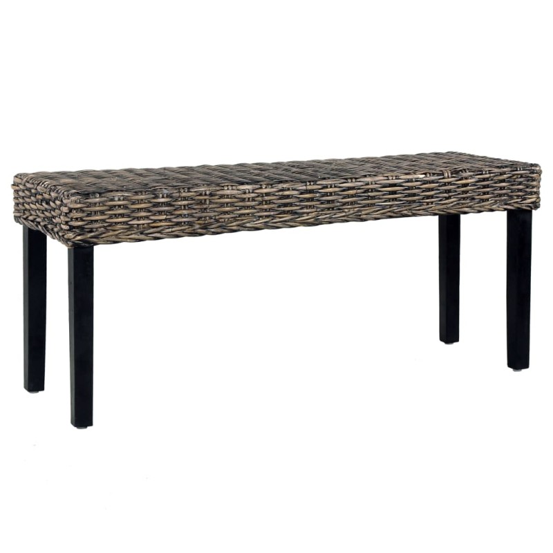 Banco 110cm vime Kubu natural e madeira mangueira maciça preto-Bancos de cozinha e sala de jantar-Home Retail