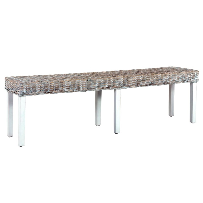 Banco 160cm vime Kubu natural e madeira mangueira maciça branco-Bancos de cozinha e sala de jantar-Home Retail