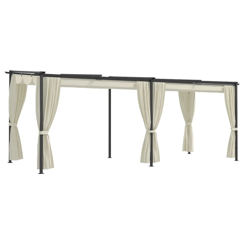 Gazebo com cortinas 3x6 m aço creme-Toldos e gazebos-Home Retail