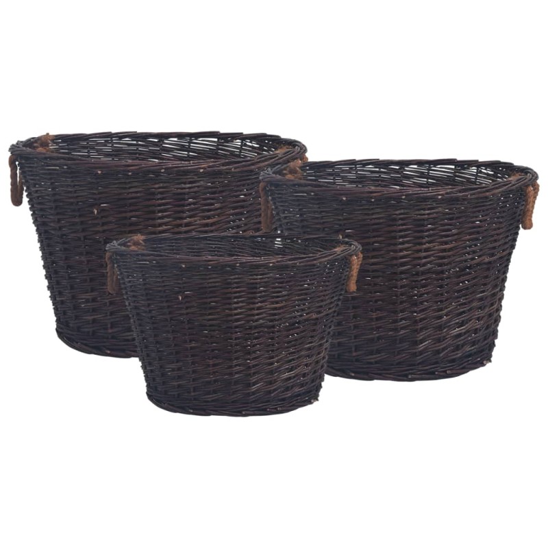 Conjunto de cestos lenha empilháveis 3 pcs salgueiro castanho-Prateleiras para lenha e madeira-Home Retail