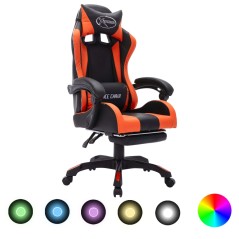 Cadeira estilo corrida luzes LED RGB couro artif. laranja/preto