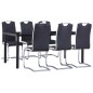 7 pcs conjunto de jantar couro artificial preto