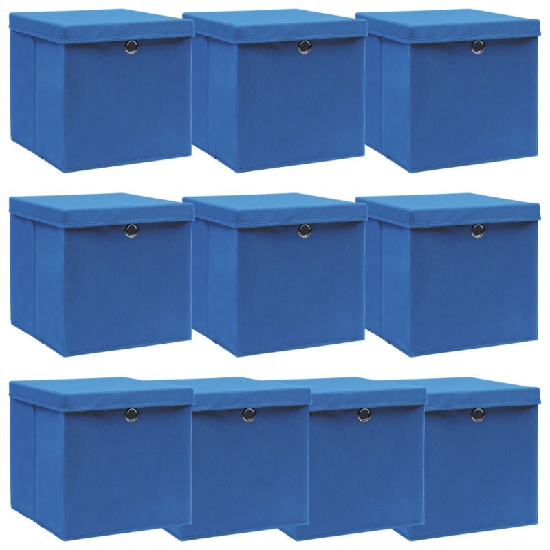 Caixas de arrumação com tampas 10 pcs 32x32x32 cm tecido azul-Cestos para complementos-Home Retail