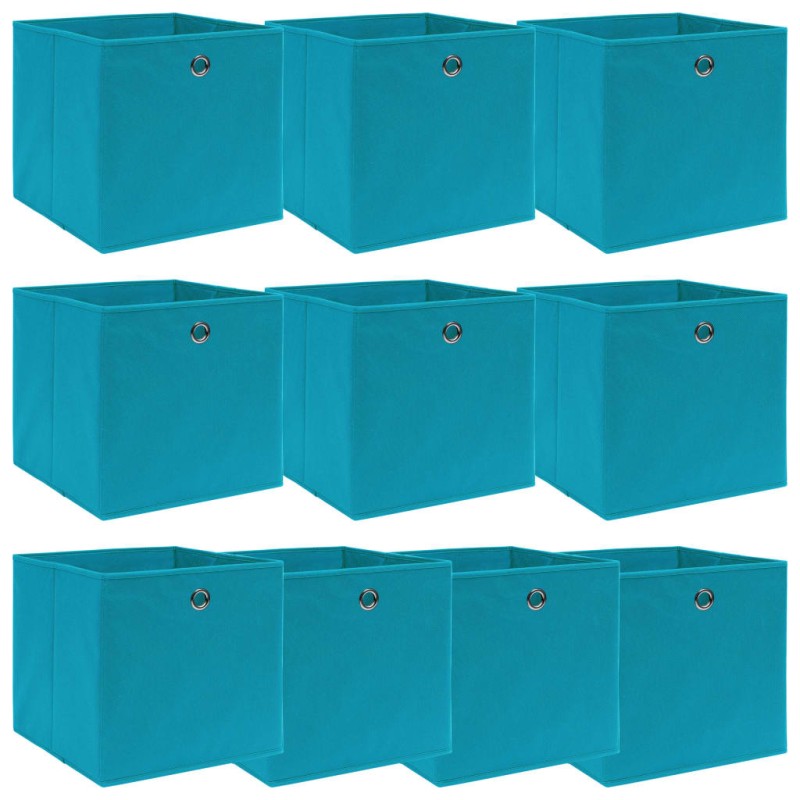 Caixas de arrumação 10 pcs 32x32x32 cm tecido azul-bebé-Cestos para complementos-Home Retail