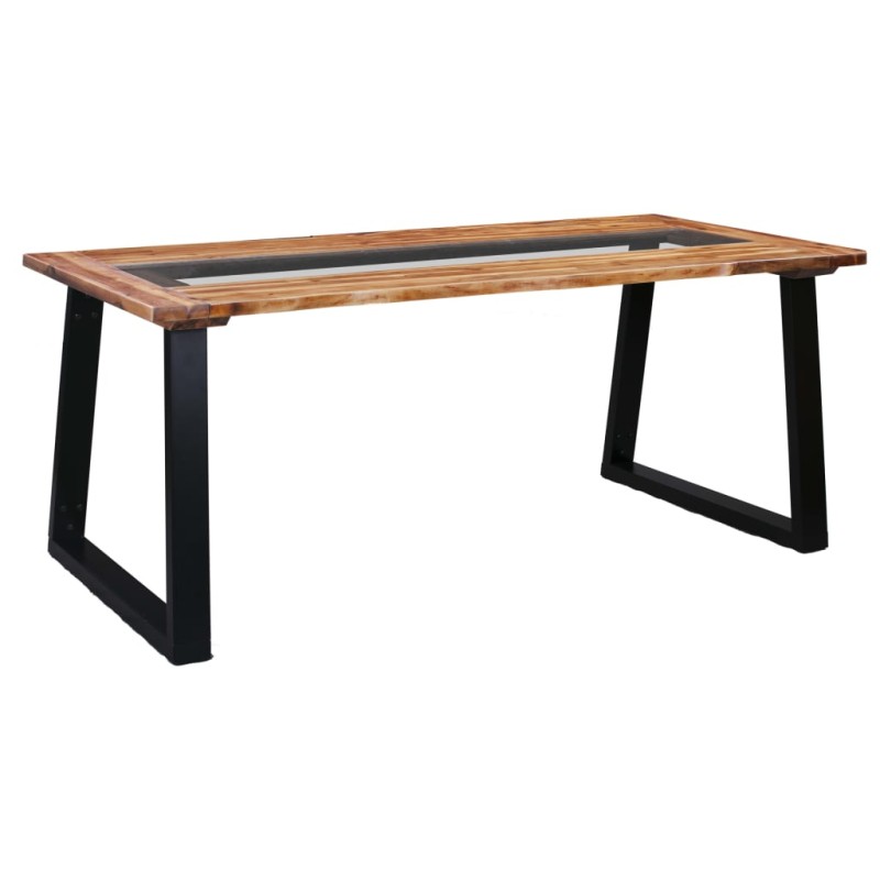 Mesa de jantar 180x90x75 cm madeira de acácia maciça e vidro-Mesas de cozinha e de sala de jantar-Home Retail