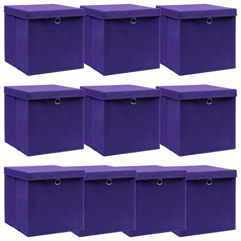 Caixas de arrumação com tampas 10 pcs 32x32x32 cm tecido roxo-Cestos para complementos-Home Retail