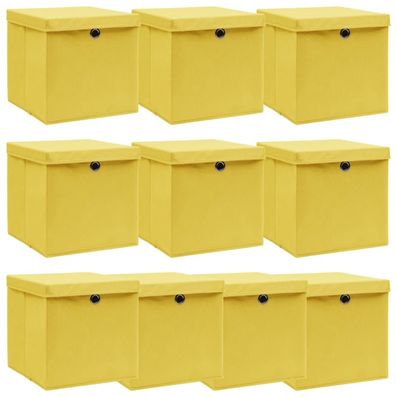 Caixas de arrumação com tampas 10pcs 32x32x32 cm tecido amarelo-Cestos para complementos-Home Retail