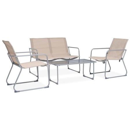 4 pcs conjunto lounge para jardim tecido e aço cor creme