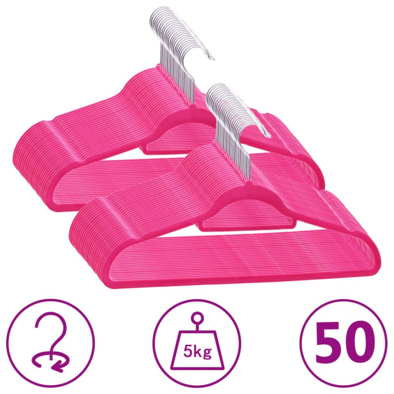 50 pcs conjunto de cabides antiderrapantes veludo rosa-Cabides-Home Retail