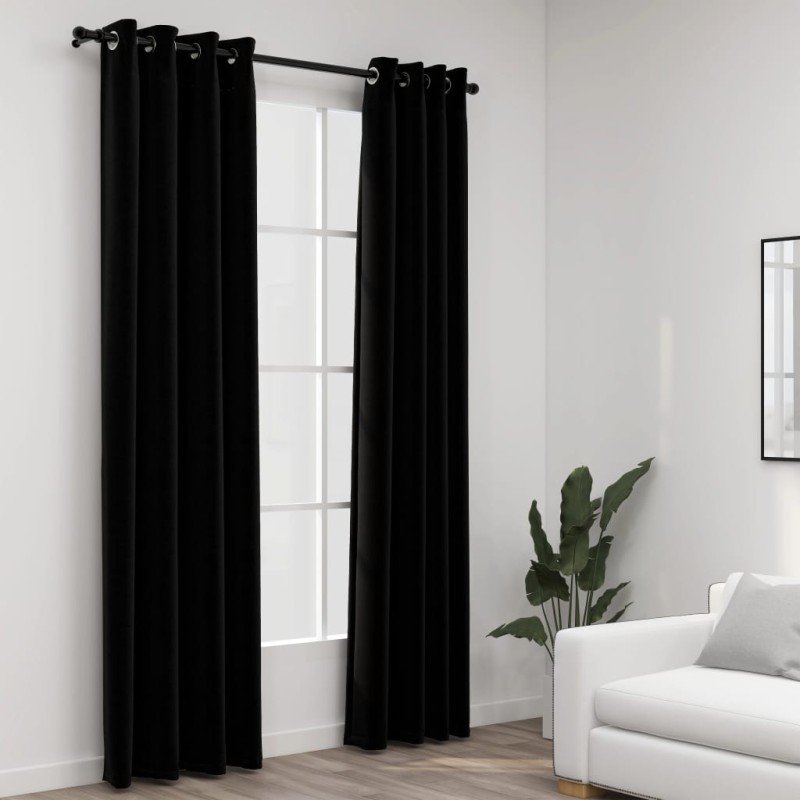 Cortinas opacas aspeto linho c/ ilhós 2 pcs 140x245 cm preto-Persianas e cortinas-Home Retail