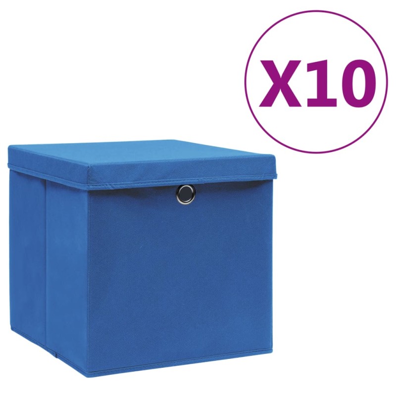 Caixas de arrumação com tampas 10 pcs 28x28x28 cm azul-Cestos para complementos-Home Retail