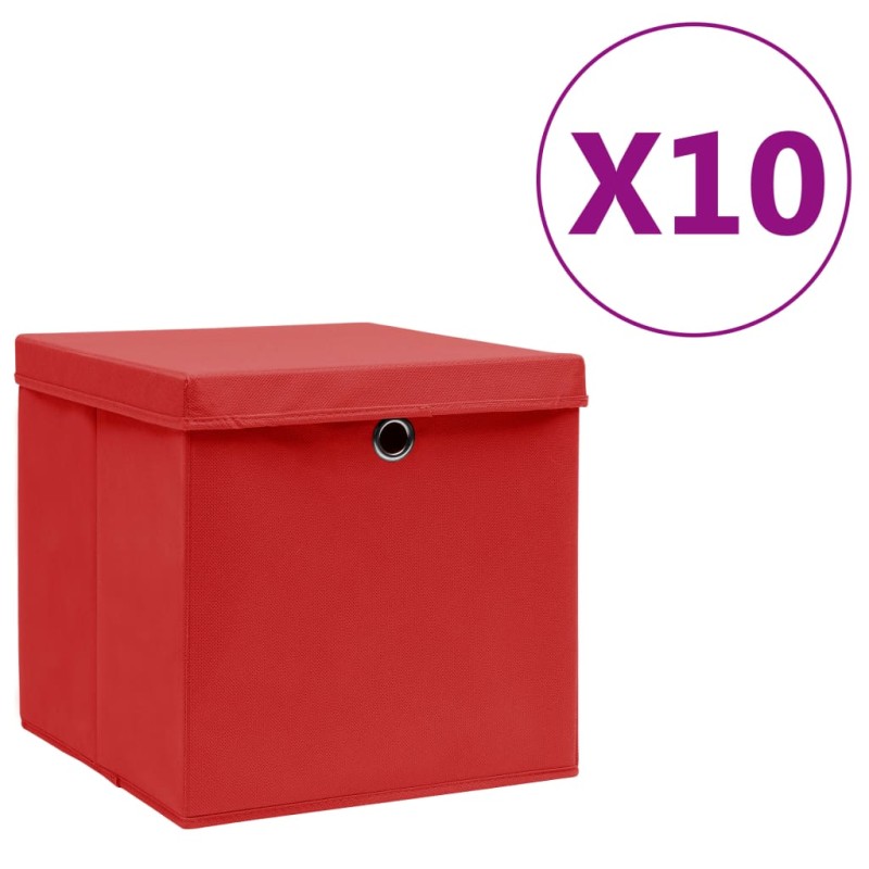 Caixas de arrumação com tampas 10 pcs 28x28x28 cm vermelho-Cestos para complementos-Home Retail