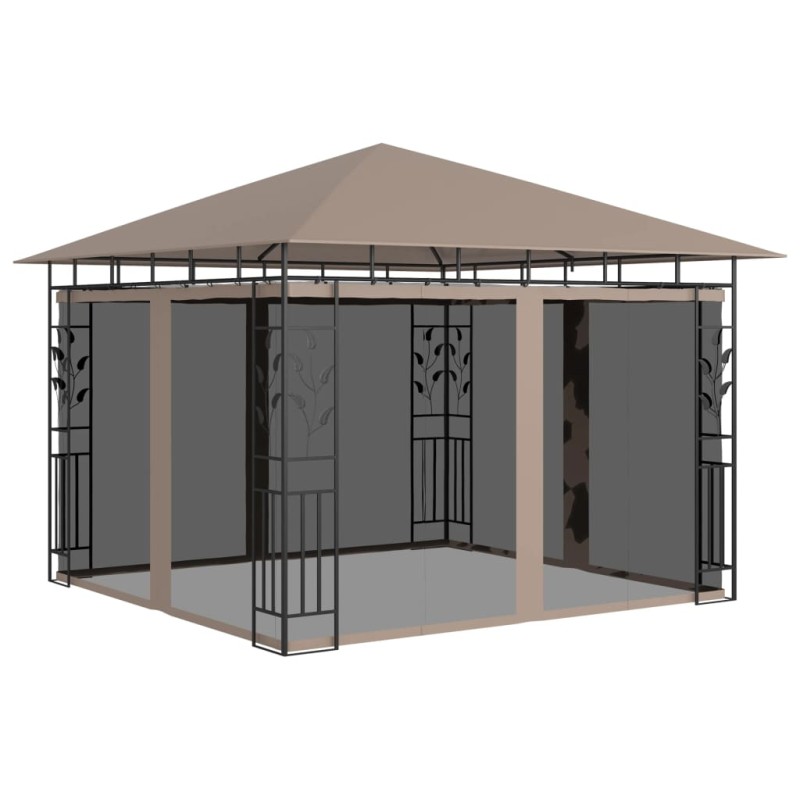 Gazebo c/ rede mosquiteira 3x3x2,73m 180 g/m² cinza-acastanhado-Toldos e gazebos-Home Retail