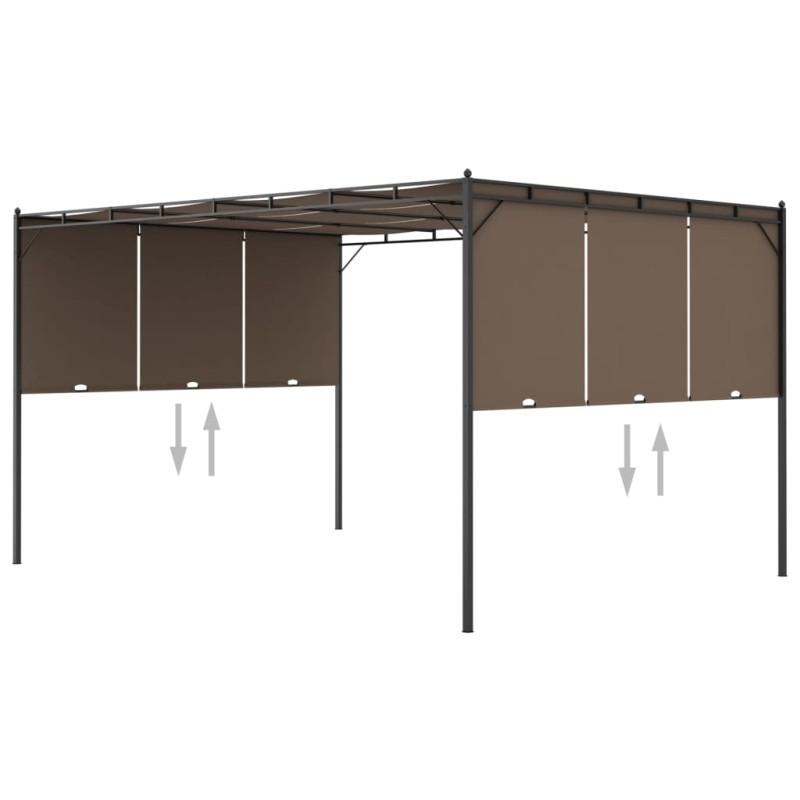 Gazebo jardim c/ cortina lateral 4x3x2,25m cinzento-acastanhado-Toldos e gazebos-Home Retail