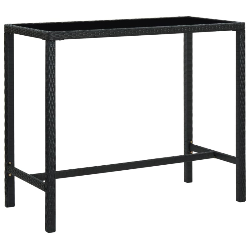 Mesa de bar para jardim 130x60x110 cm vidro e vime PE preto-Mesas de jardim-Home Retail