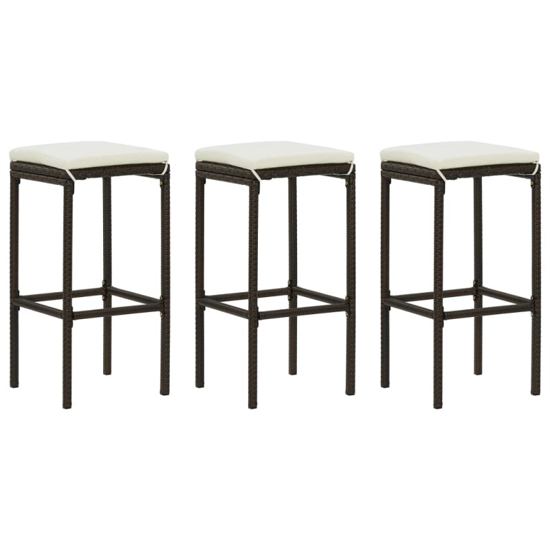 Bancos de bar com almofadões 3 pcs vime PE castanho-Bancos de bar-Home Retail