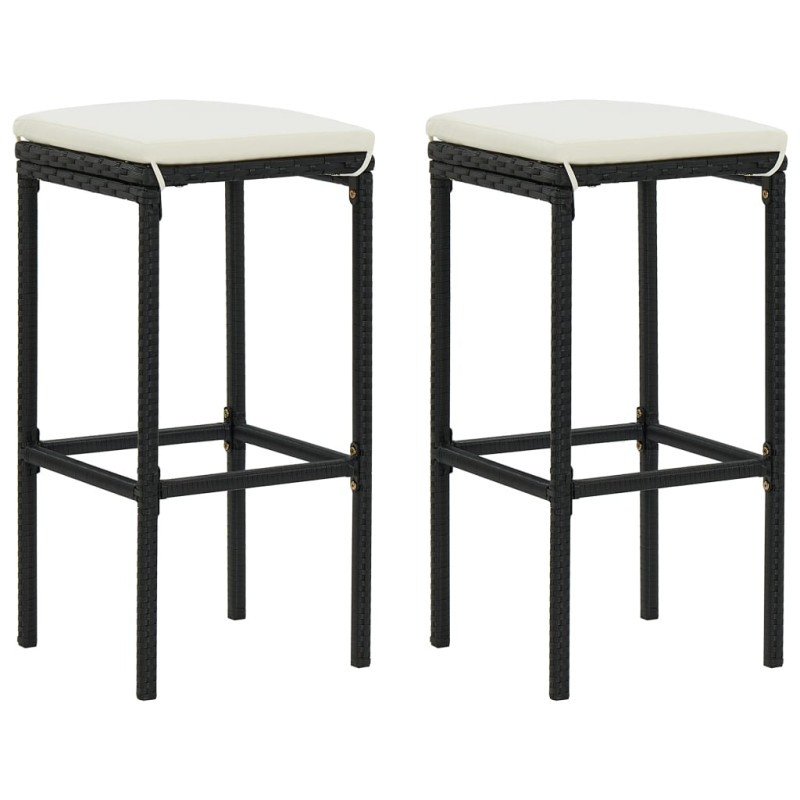 Bancos de bar com almofadões 2 pcs vime PE preto-Bancos de bar-Home Retail