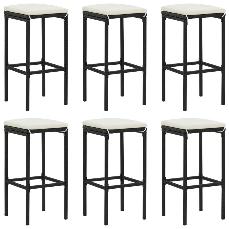 Bancos de bar com almofadões 6 pcs vime PE preto-Bancos de bar-Home Retail