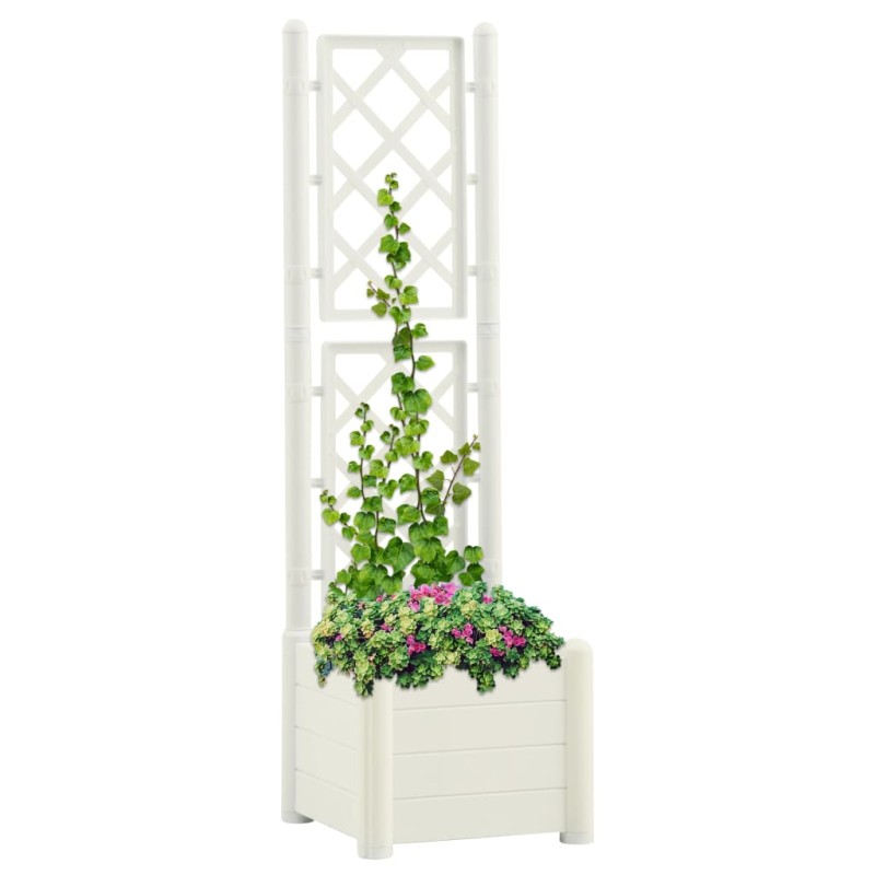 Vaso/floreira de jardim com treliça 43x43x142 cm PP branco-Vasos e floreiras-Home Retail