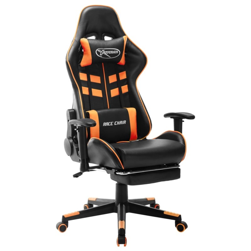 Cadeira gaming c/ apoio de pés couro artificial preto/laranja-Cadeiras de jogo-Home Retail