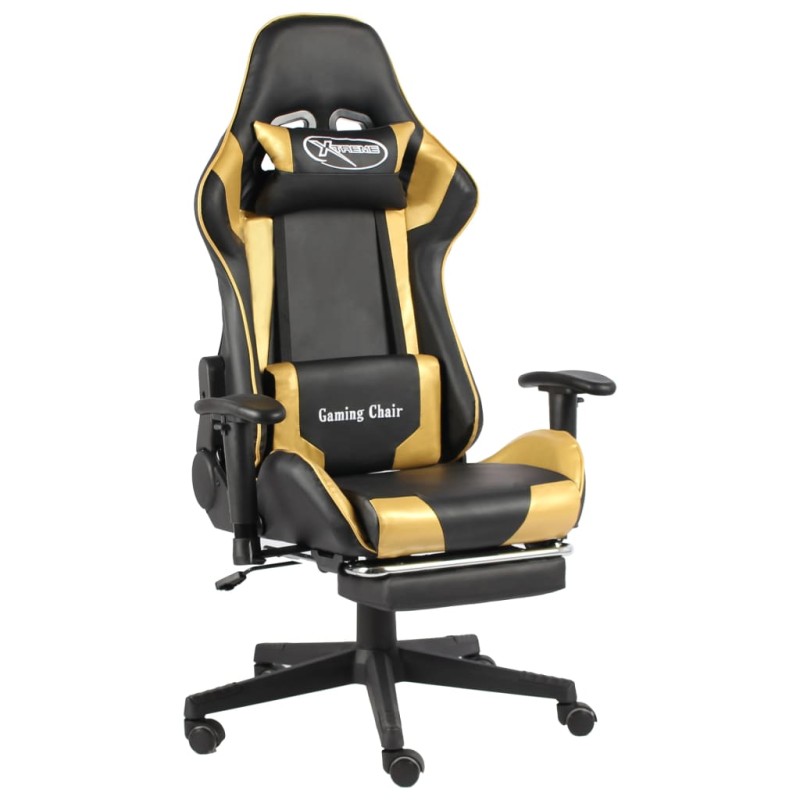 Cadeira de gaming giratória com apoio de pés PVC dourado-Cadeiras de jogo-Home Retail