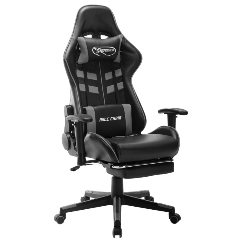 Cadeira gaming c/ apoio de pés couro artificial preto/cinzento-Cadeiras de jogo-Home Retail