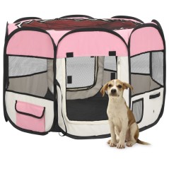 Parque dobrável p/ cão c/ saco de transporte 90x90x58 cm rosa