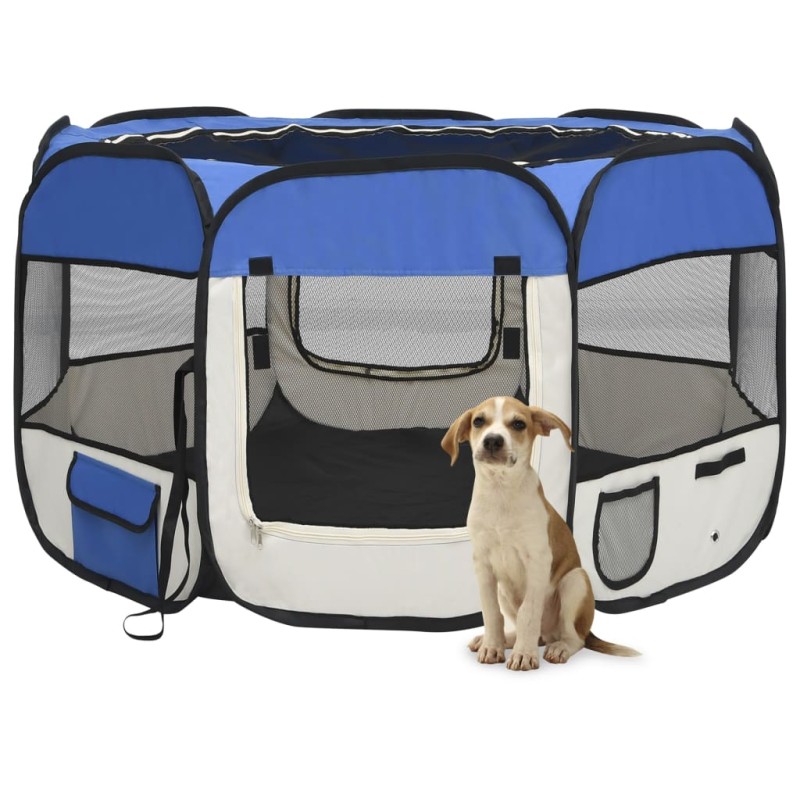 Parque dobrável p/ cão c/ saco de transporte 110x110x58cm azul-Canis-Home Retail