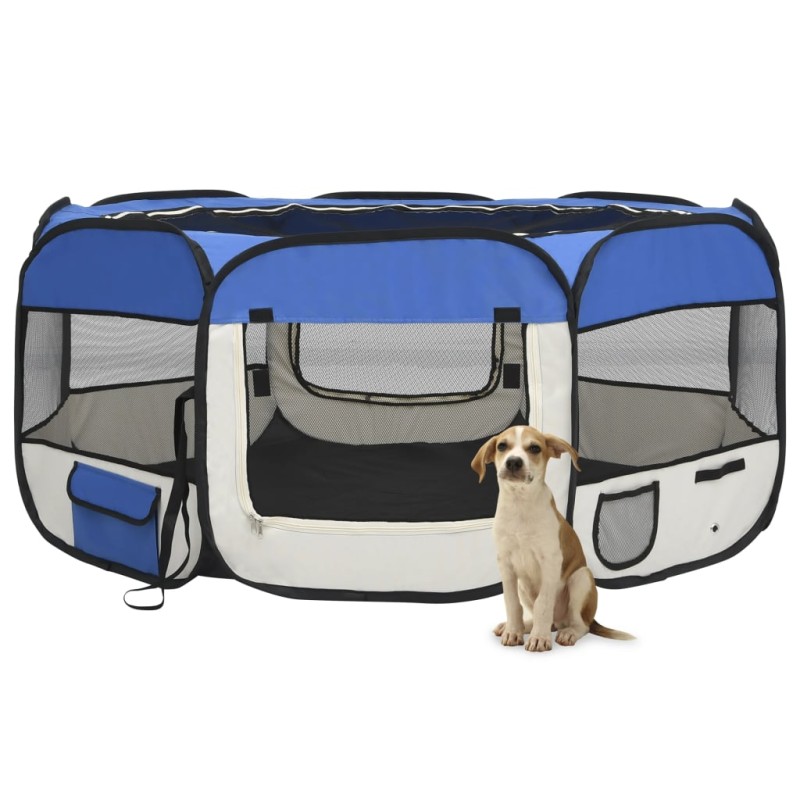 Parque dobrável p/ cão c/ saco de transporte 145x145x61cm azul-Canis-Home Retail