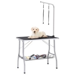 Mesa de grooming ajustável para cães com 2 laços e cesto