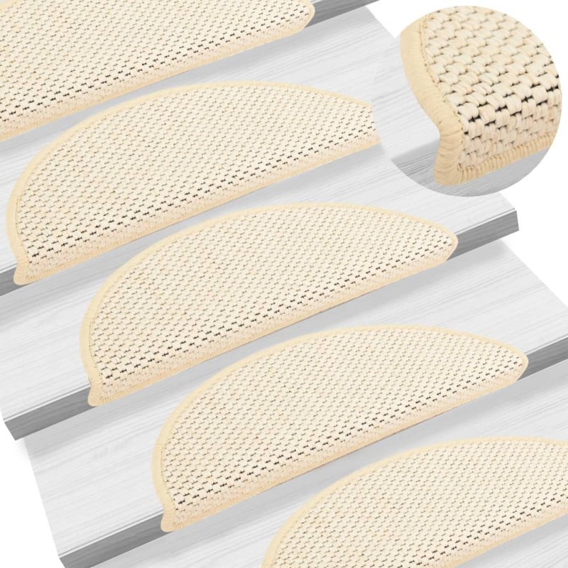 Tapetes escada adesivos aspeto sisal 15 pcs 56x17x3cm cor creme-Tapetes antiderrapantes para degraus-Home Retail