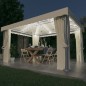 Gazebo com cortinas e cordões de luzes LED 4x3 m branco nata