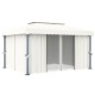 Gazebo com cortinas e cordões de luzes LED 4x3 m branco nata