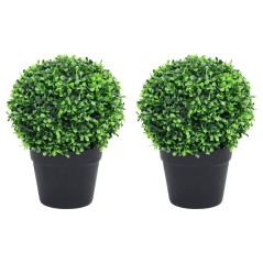 Plantas bolas de buxo artificiais c/ vasos 2 pcs 32 cm verde