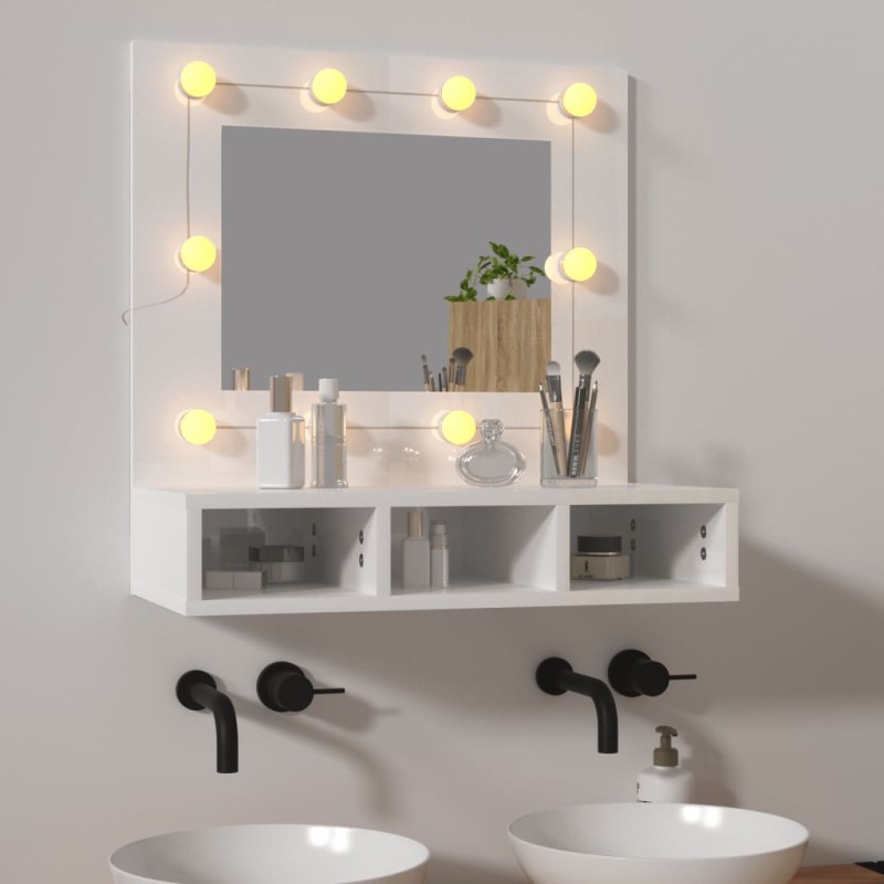 Armário espelhado com LED 60x31,5x62 cm branco brilhante-Armários para casa de banho-Home Retail