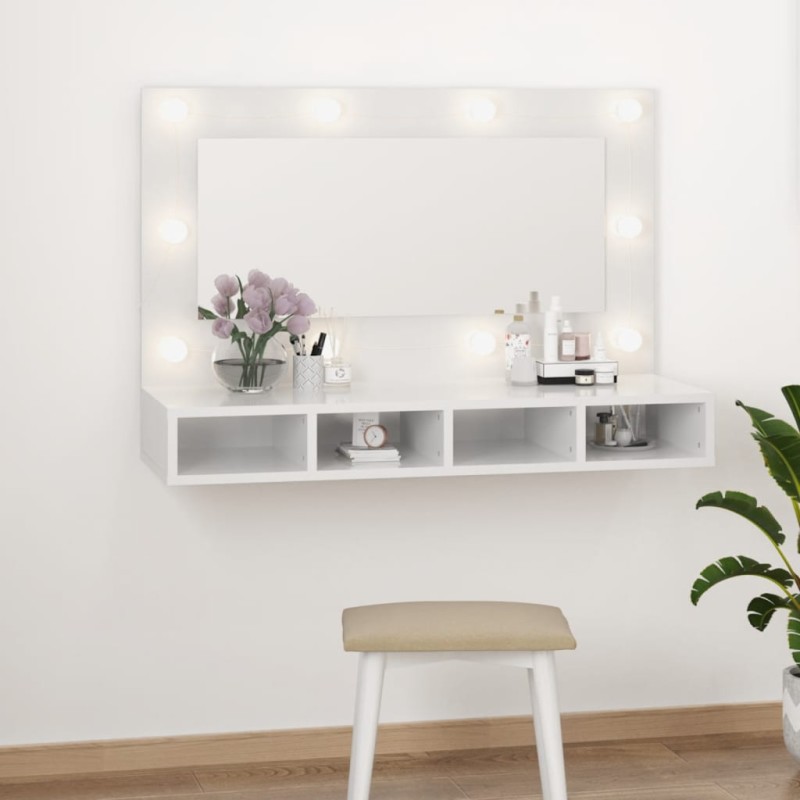 Armário espelhado com LED 90x31,5x62 cm branco brilhante-Armários para casa de banho-Home Retail