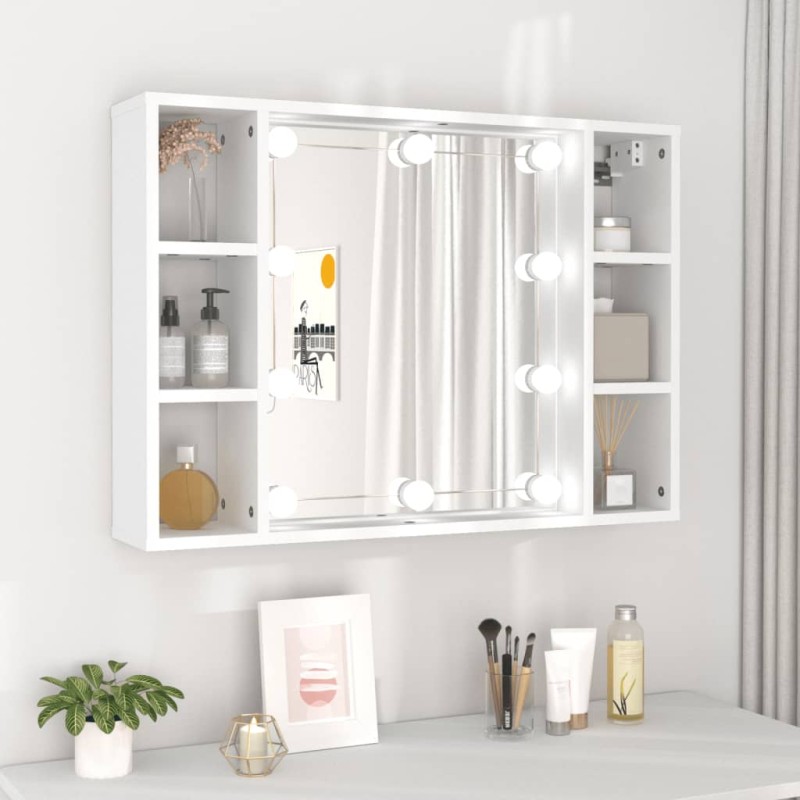 Armário espelhado com luzes LED 76x15x55 cm branco-Armários para casa de banho-Home Retail