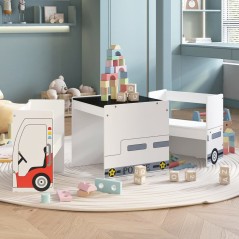 3 pcs conj. mesa e cadeiras infantil design carro policia MDF