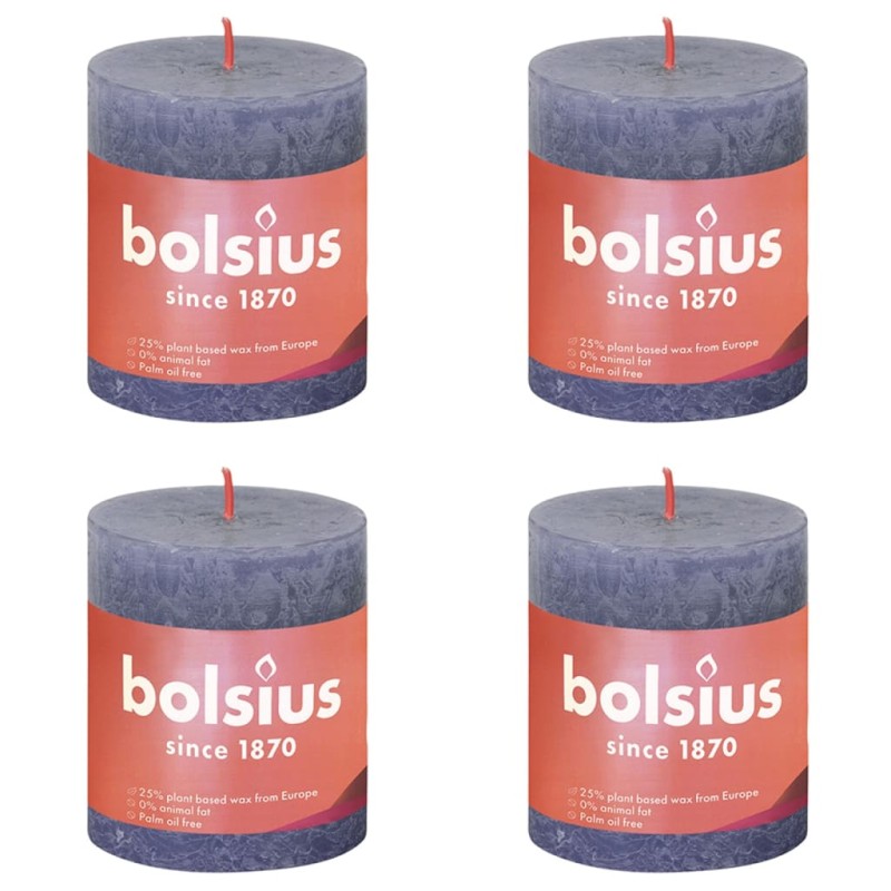 Bolsius Velas rústicas cilíndricas Shine 4pcs 80x68 mm azul crepúsculo-Velas-Home Retail