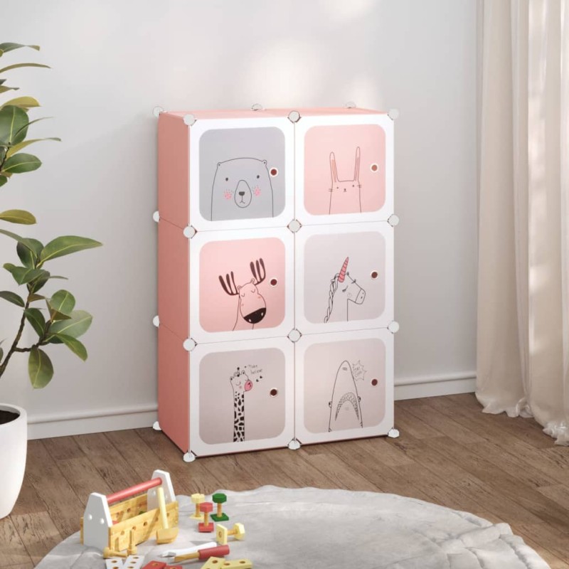 Armário de arrumação infantil com 6 cubos PP rosa-Sapateiras e organizadores-Home Retail