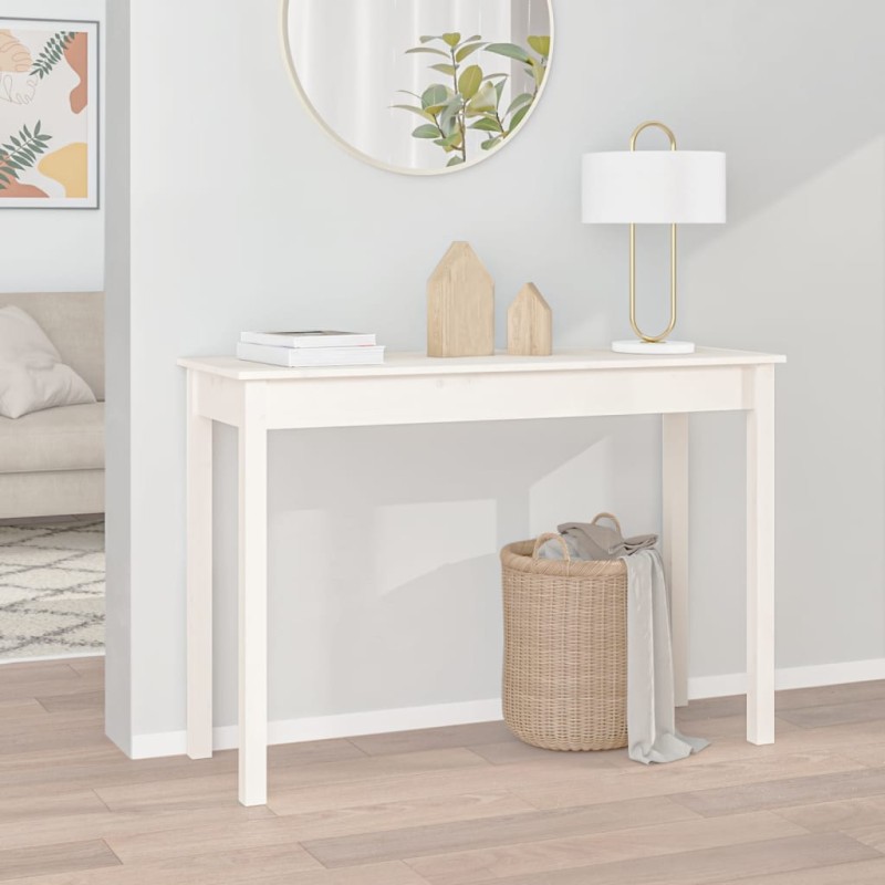 Mesa consola 110x40x75 cm madeira de pinho maciça branco-Mesas de apoio-Home Retail