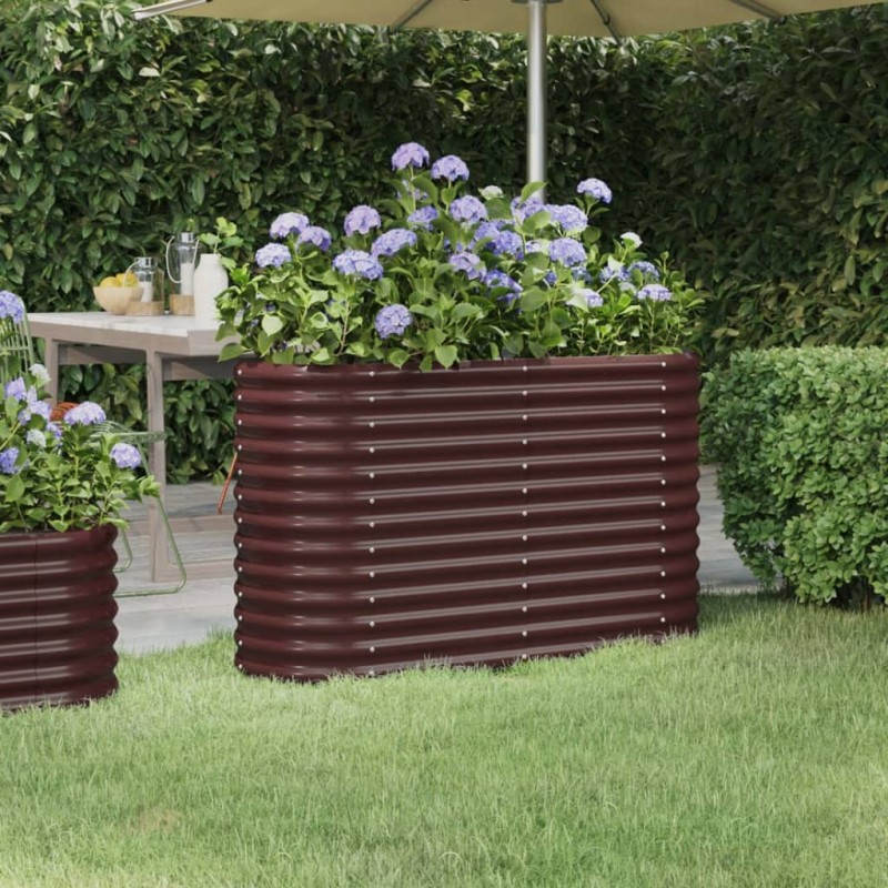 Canteiro elevado jardim 114x40x68cm aço revestido a pó castanho-Vasos e floreiras-Home Retail