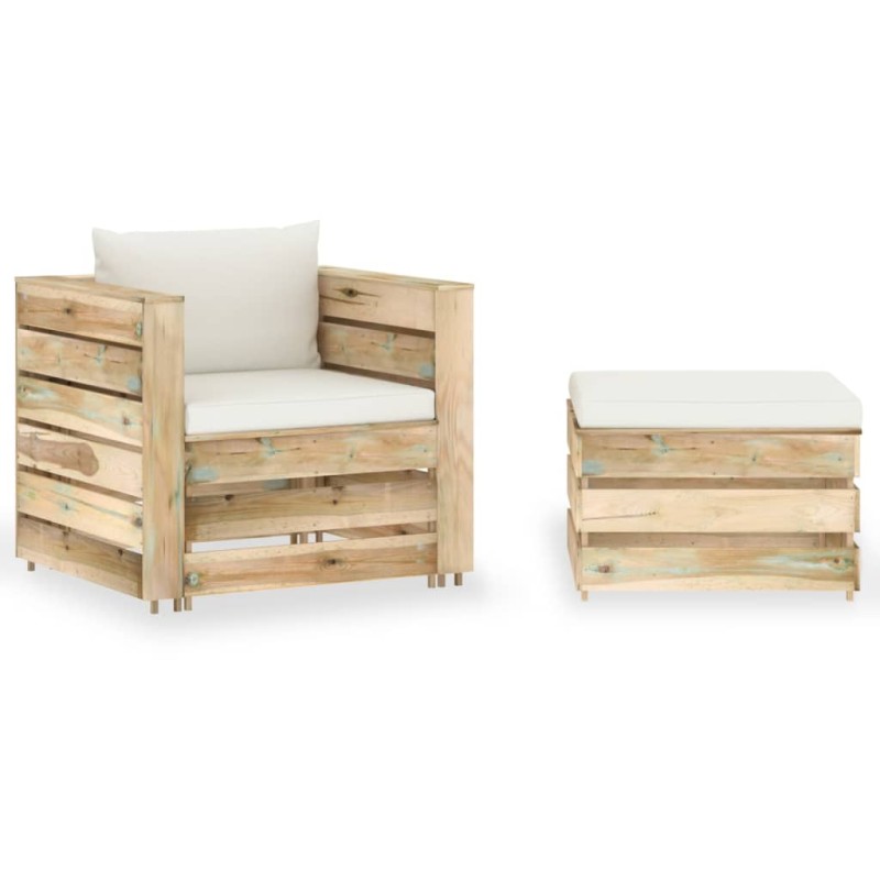 2 pcs conj. lounge jardim c/ almofadões madeira impreg. verde-Conjuntos de jardim-Home Retail