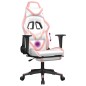 Cadeira gaming massagens c/ apoio pés couro artif. branco/rosa