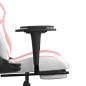 Cadeira gaming massagens c/ apoio pés couro artif. branco/rosa