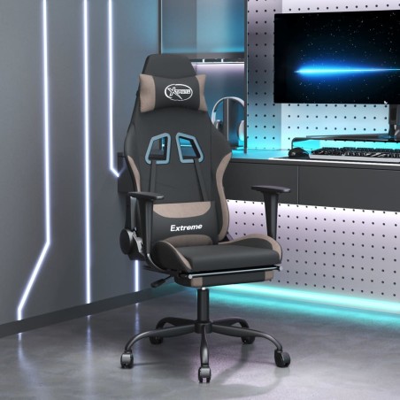 vidaxL Cadeira de gaming com apoio de pés tecido preto e Taupe