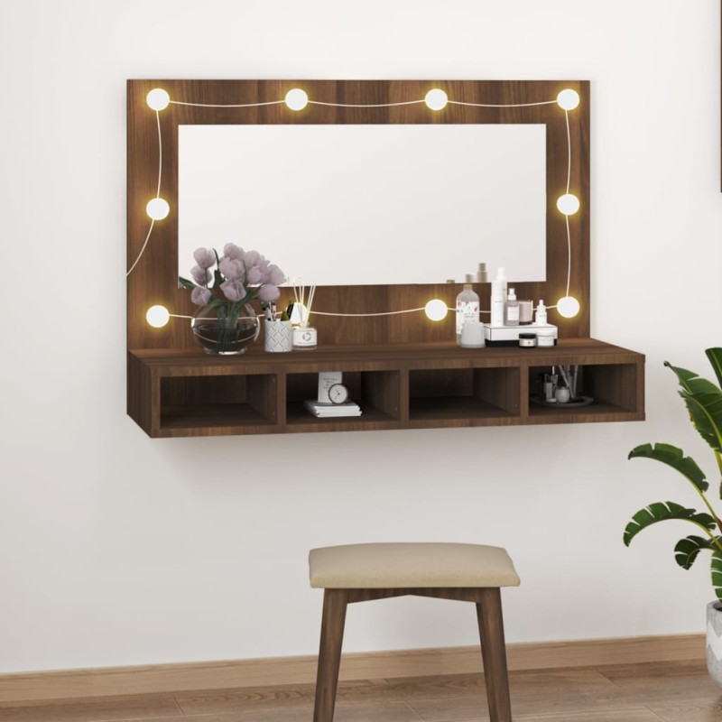 Armário espelhado com LED 90x31,5x62 cm carvalho castanho-Armários para casa de banho-Home Retail